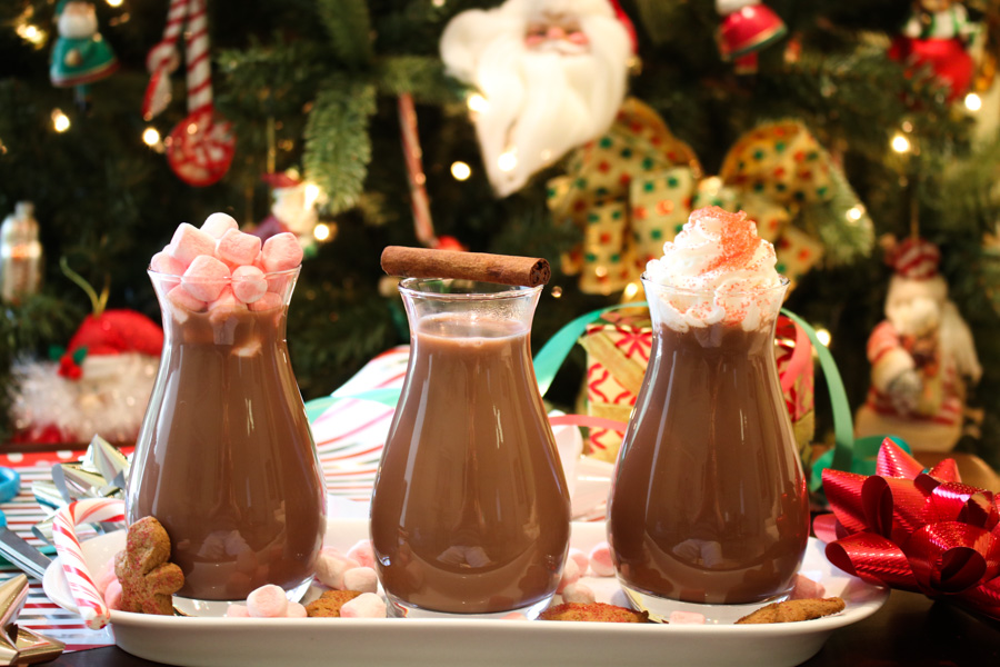 three different bottles of hot cocoa