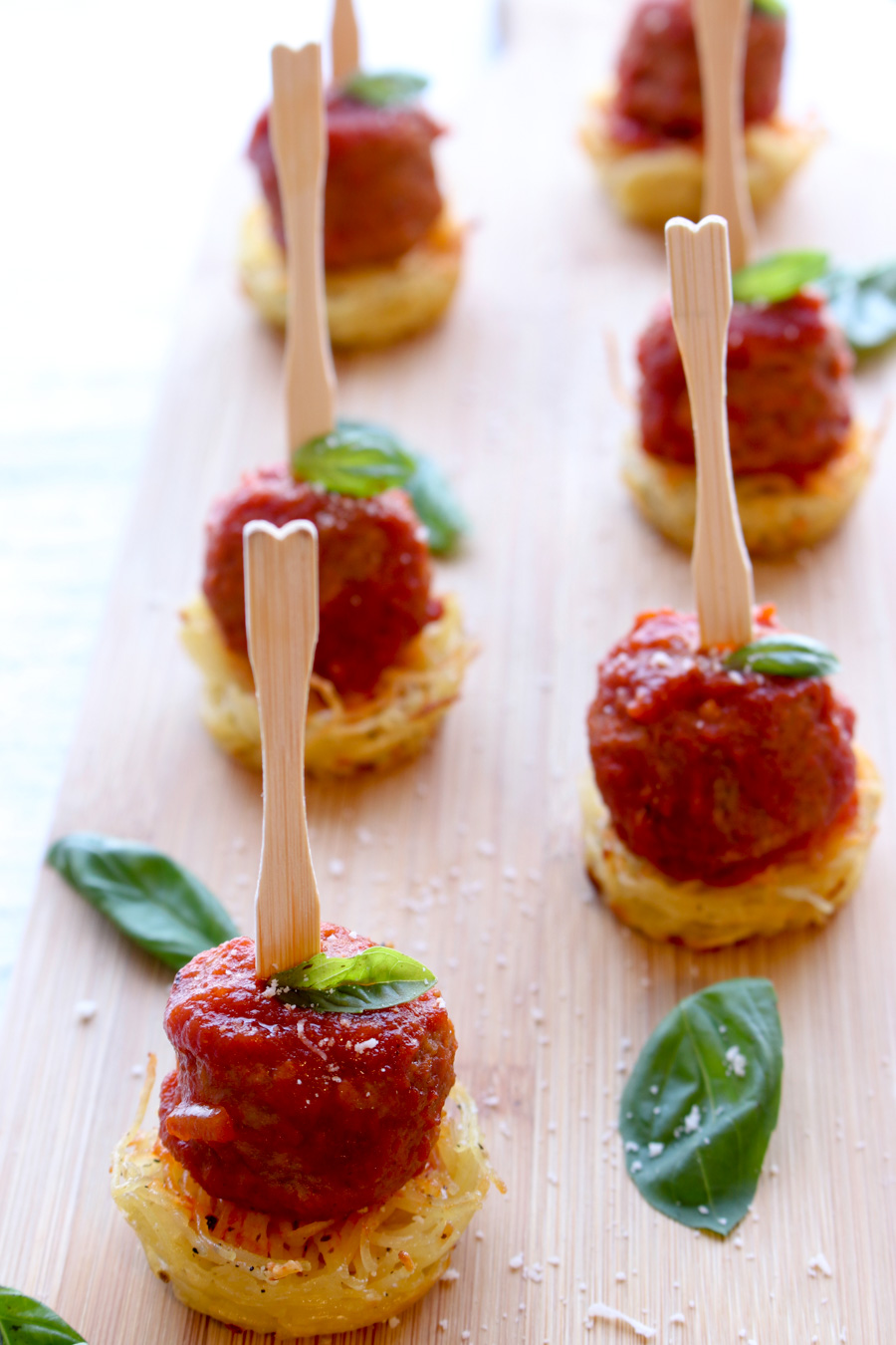 Meatball appetizer on a serving board