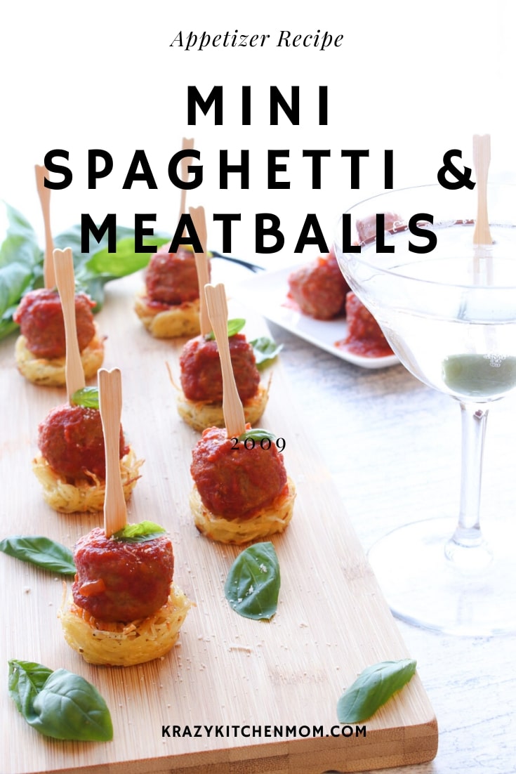 Looking for a fancy and easy party appetizer? Well, look no further - behold the Mini Spaghetti and Meatball Appetizer. Ready in just a few minutes! via @krazykitchenmom