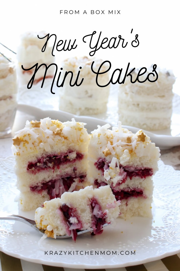 New Year's Cake Ideas - Using one boxed cakes mix, you can make three different New Year's mini cakes and desserts.  via @krazykitchenmom