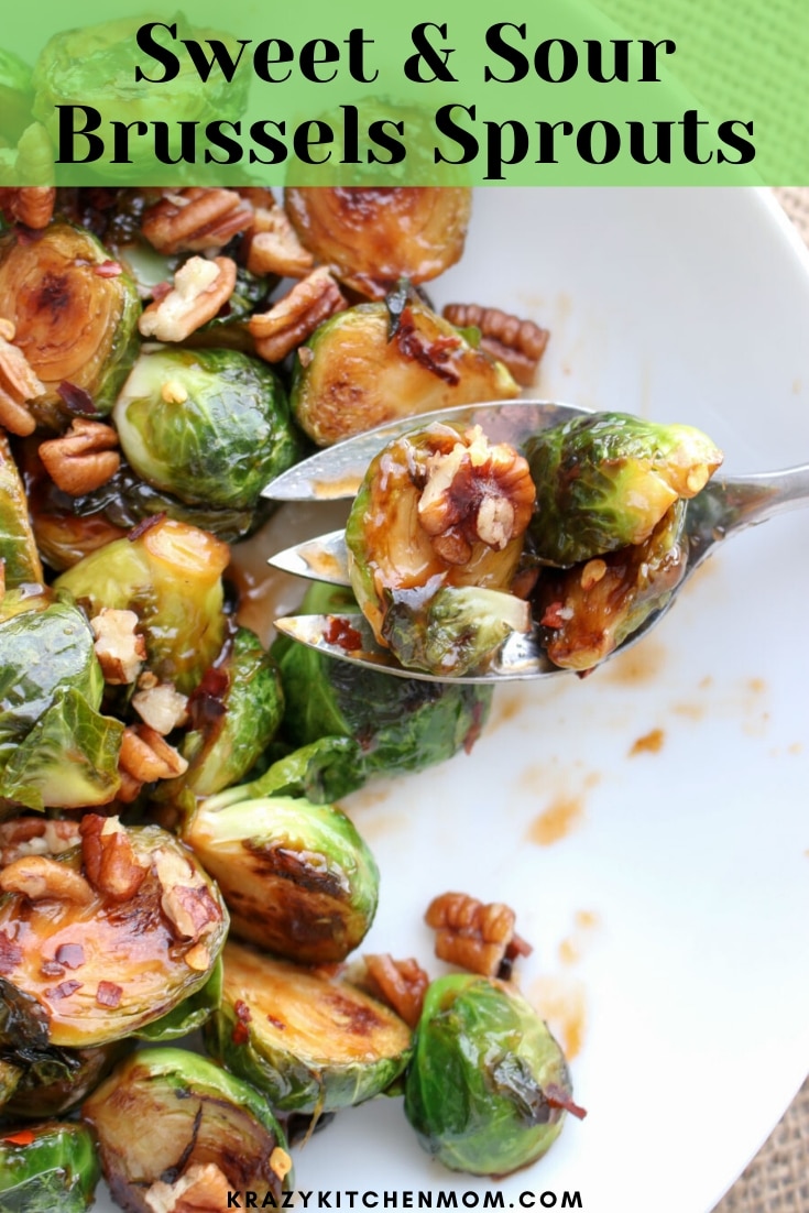 Sweet and Sour Glazed Brussels Sprouts are tangy, sweet, nutty, and caramelized to perfection. With only three ingredients, they are ready in less than 15 minutes. via @krazykitchenmom