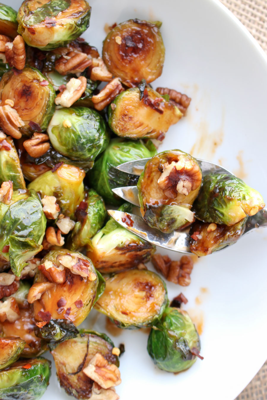 Close up shot of cooked brussel sprouts with nuts