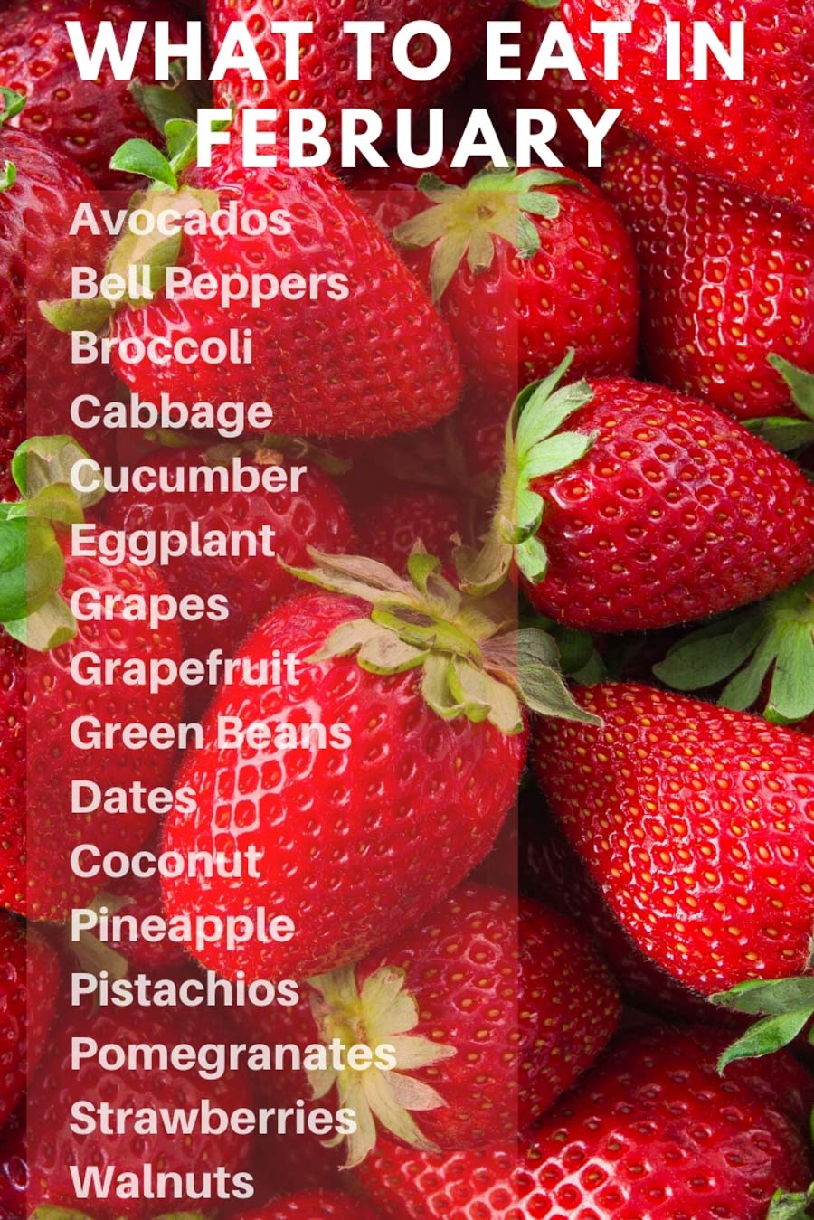 A close up shot of a pile of strawberries and a list of produce items