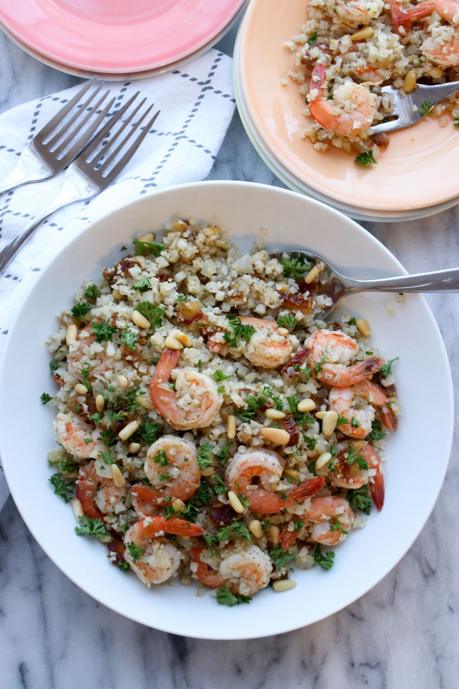 Close up of a bowl of Zaatar shrimp and rice