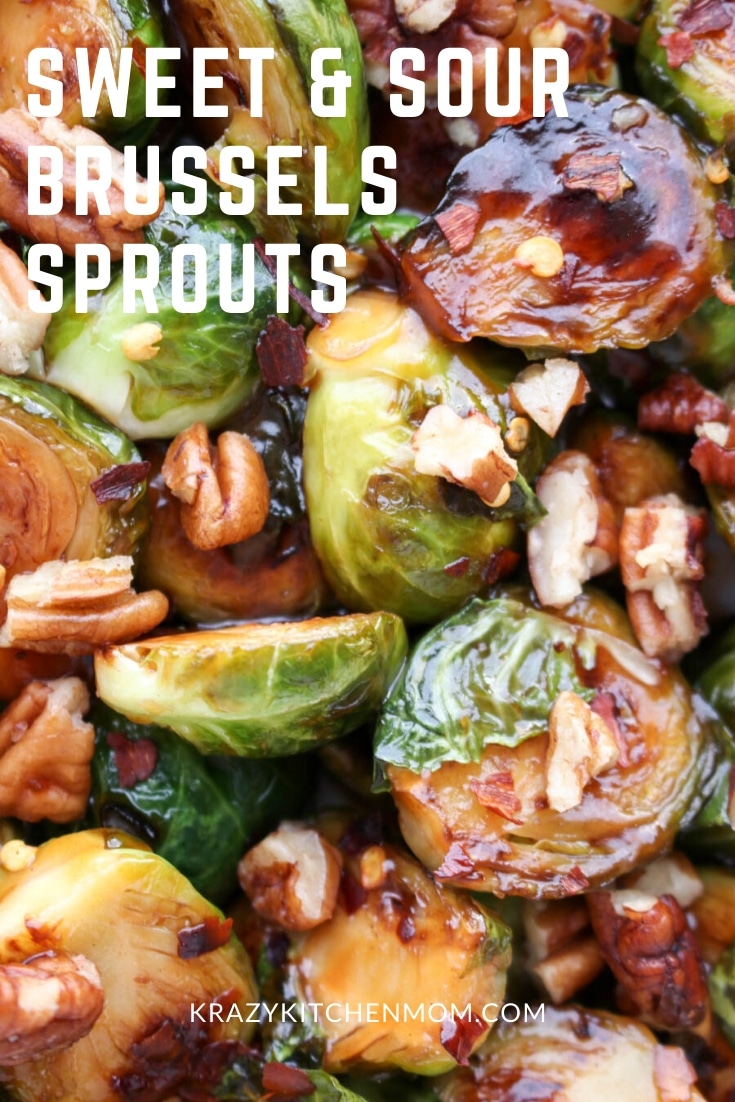 Sweet and Sour Glazed Brussels Sprouts are tangy, sweet, nutty, and caramelized to perfection. With only three ingredients, they are ready in less than 15 minutes. via @krazykitchenmom