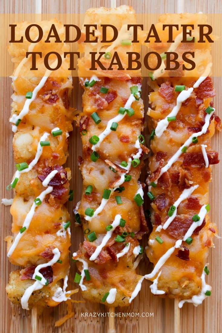 It's easy to turn frozen tater tots into a fan favorite snack on game day with Loaded Tater Tot Kabobs. Smothered in cheese and bacon - you can't lose! via @krazykitchenmom