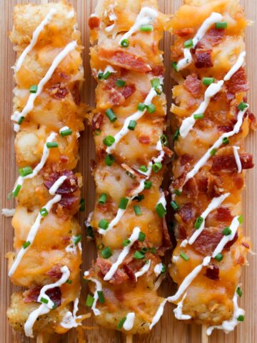 THREE LOADED TATER TOT KABOBS