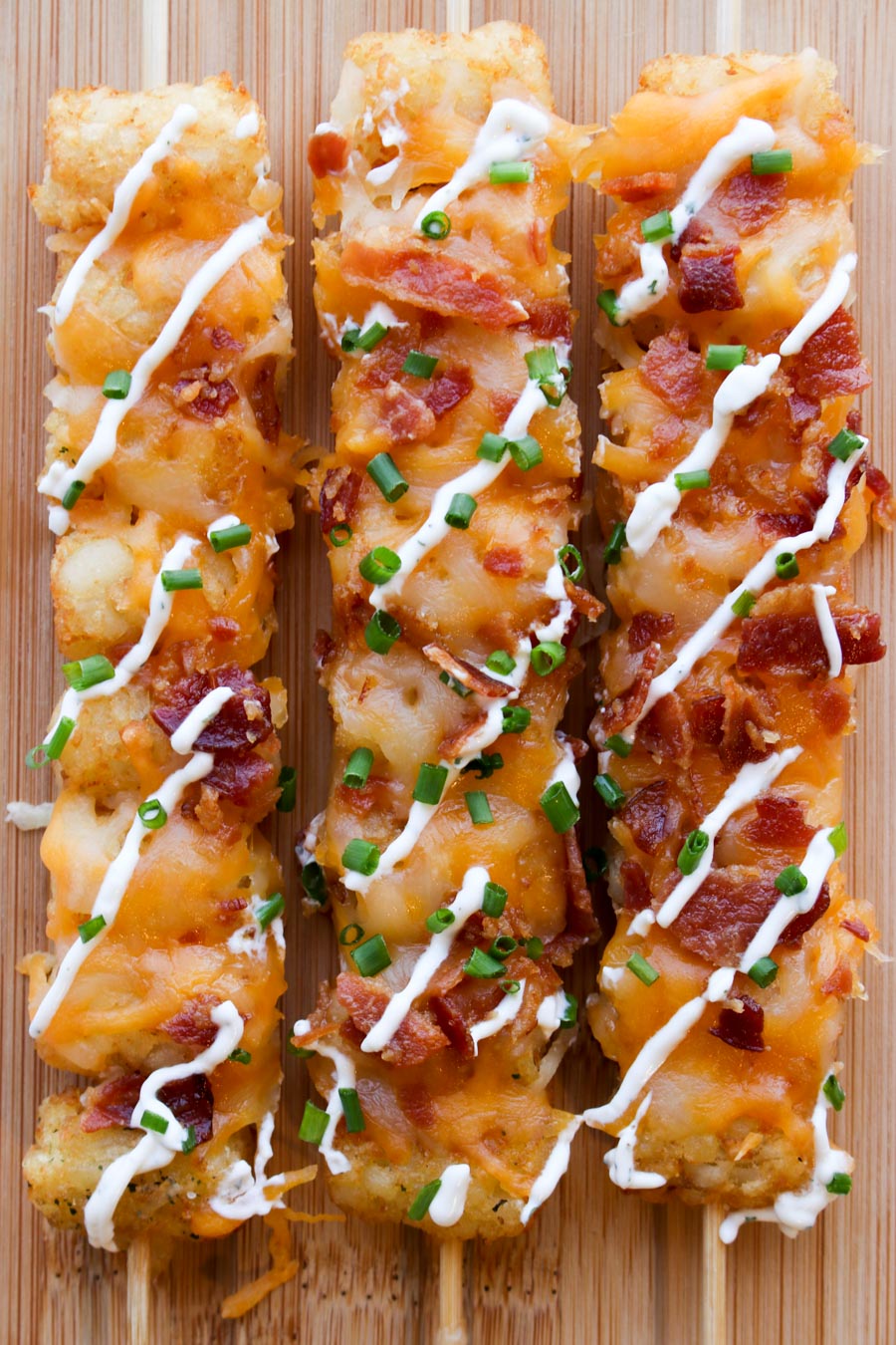 THREE LOADED TATER TOT KABOBS