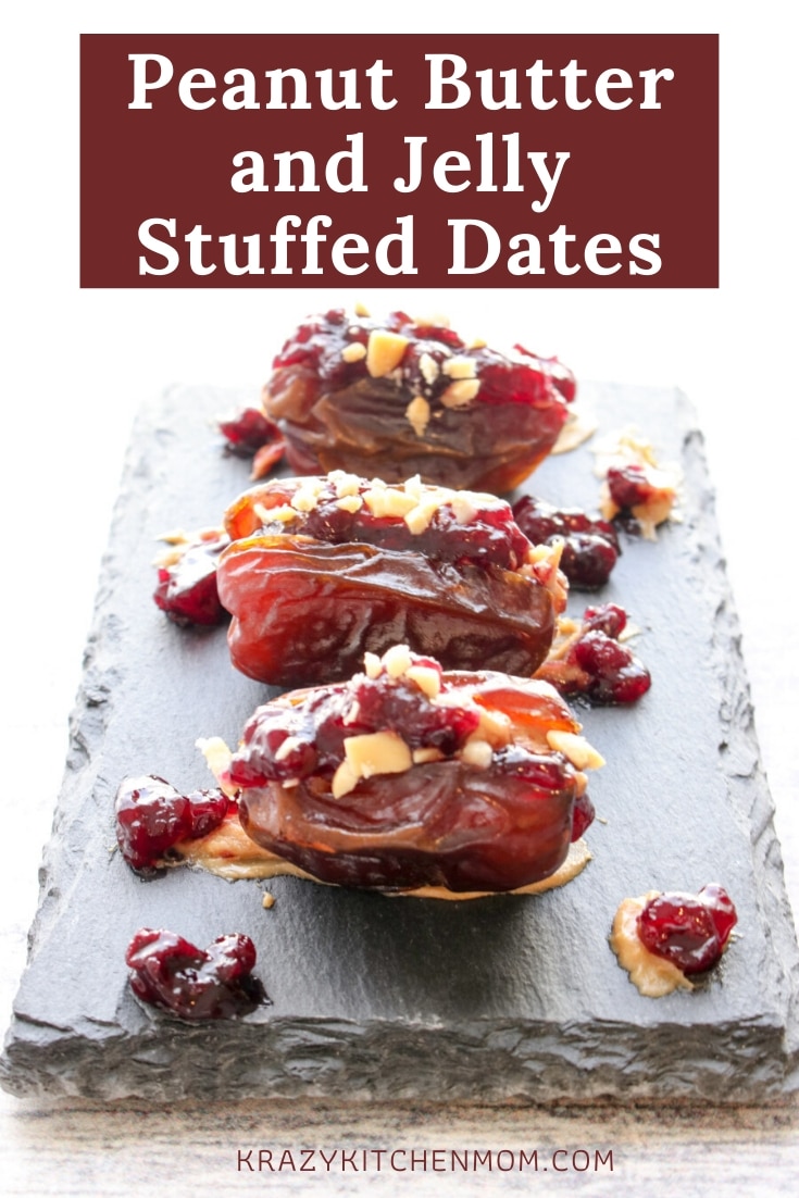 Creamy, nutty, crunchy, and sweet Peanut Butter & Jelly Stuffed Medjool Dates make a fantastic party appetizer or an afternoon snack for your family. via @krazykitchenmom