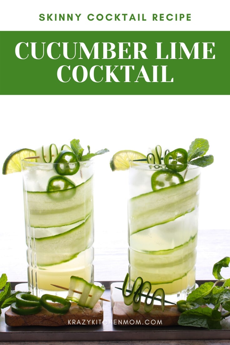 My Skinny Cucumber Lime Cocktail is only 119 calories. It's made with cucumber vodka, lime juice, and sparkling water. It gets a nice kick from sliced jalapeno.  via @krazykitchenmom