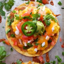 Close up shot of 1 breakfast tostada