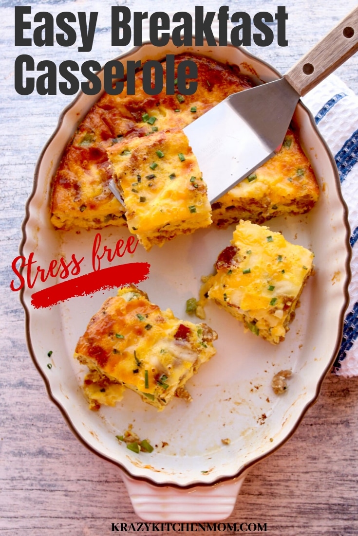 This Low Carb Breakfast Casserole is loaded with eggs, bacon, breakfast sausage, cheese, and fresh chives. It's perfect for a lazy weekend breakfast. via @krazykitchenmom