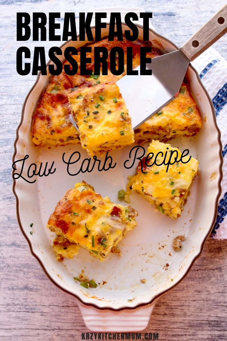 This Low Carb Breakfast Casserole is loaded with eggs, bacon, breakfast sausage, cheese, and fresh chives. It's perfect for a lazy weekend breakfast. via @krazykitchenmom