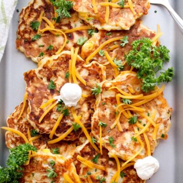 Tray of loaded pancakes