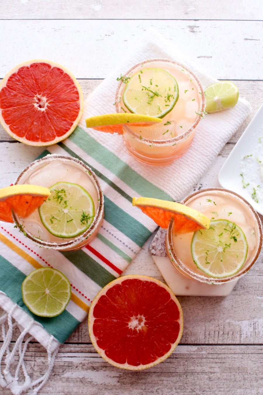 overhead shot of three margaritas