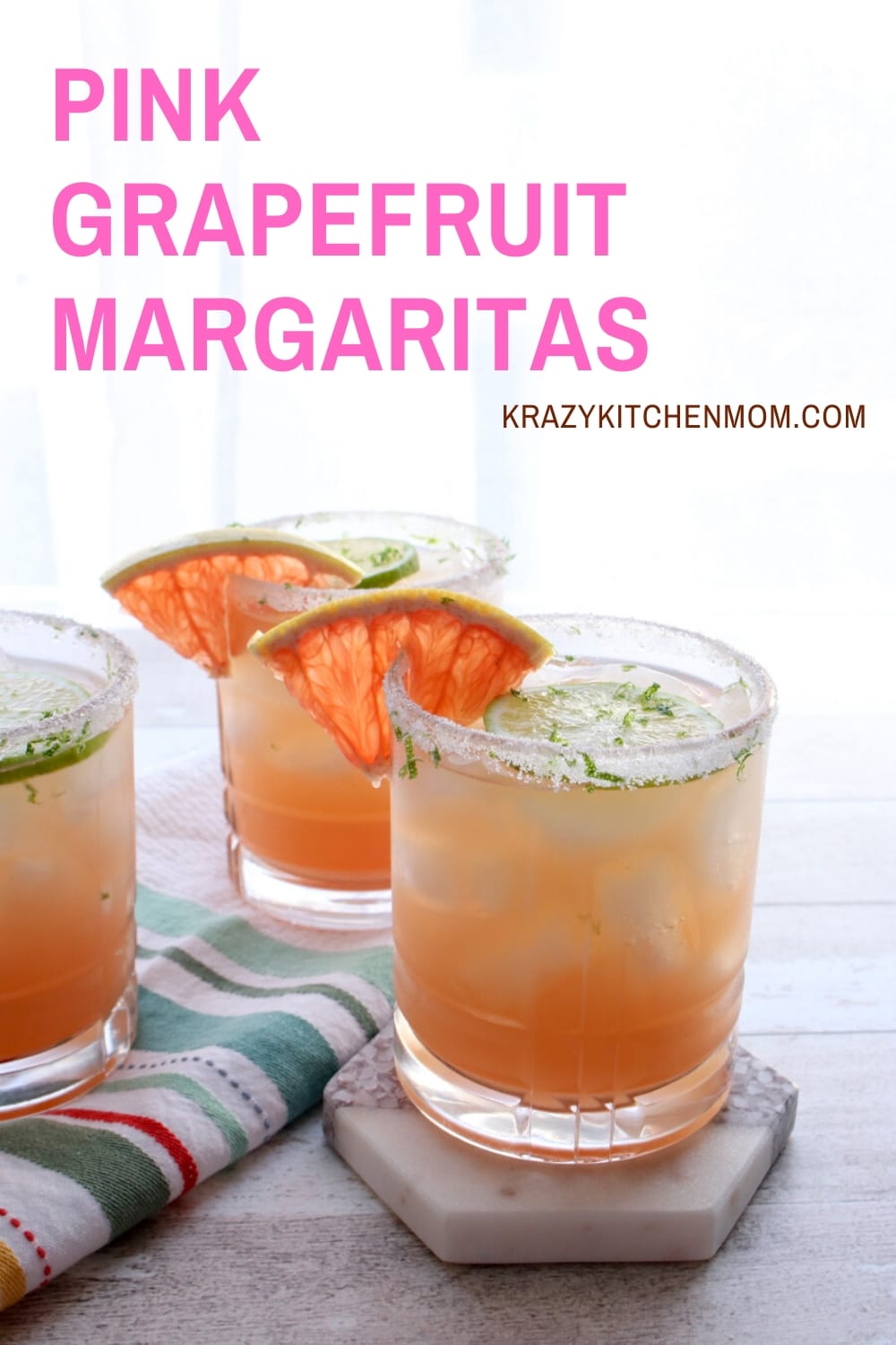 My Pink Grapefruit Margarita is the perfect way to use fresh citrus. I use both fresh grapefruit juice and fresh lime juice. via @krazykitchenmom