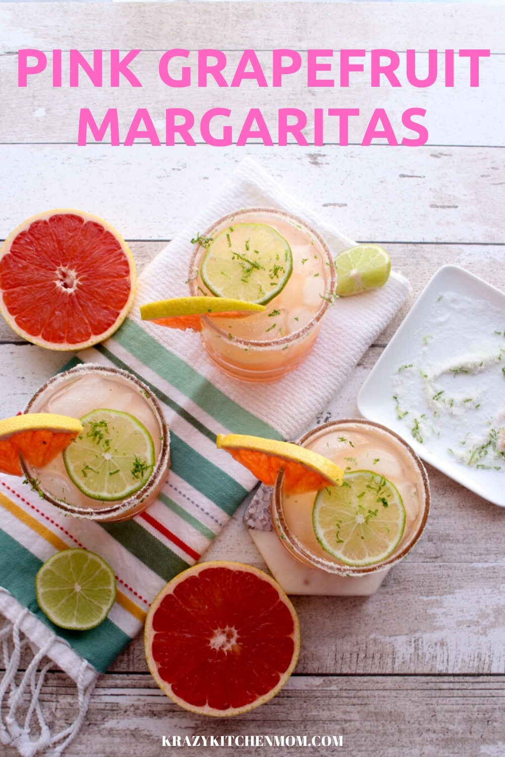My Pink Grapefruit Margarita is the perfect way to use fresh citrus. I use both fresh grapefruit juice and fresh lime juice. via @krazykitchenmom