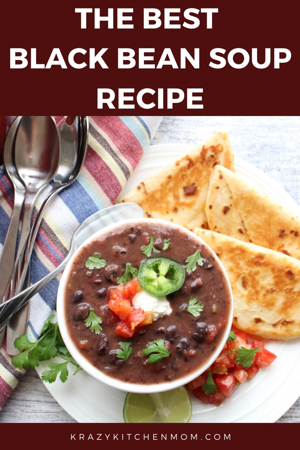 This Black Bean Soup recipe is very easy to make. It uses canned black beans, canned tomatoes and a handful of other ingredients you probably already have in your pantry.  via @krazykitchenmom