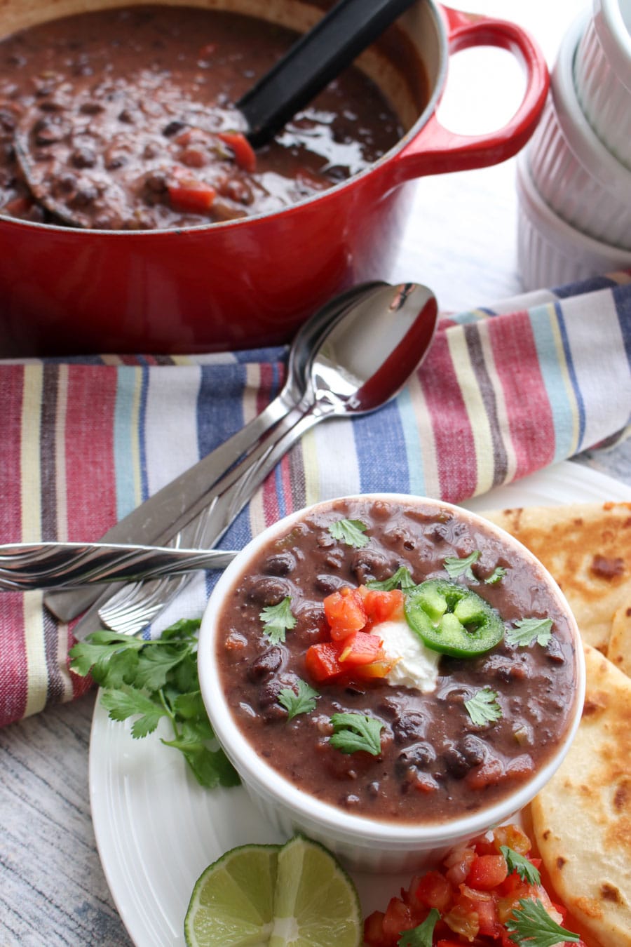 Pot of beans and 1 bowl of beans