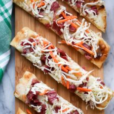 slices of flatbread on a wooden serving board