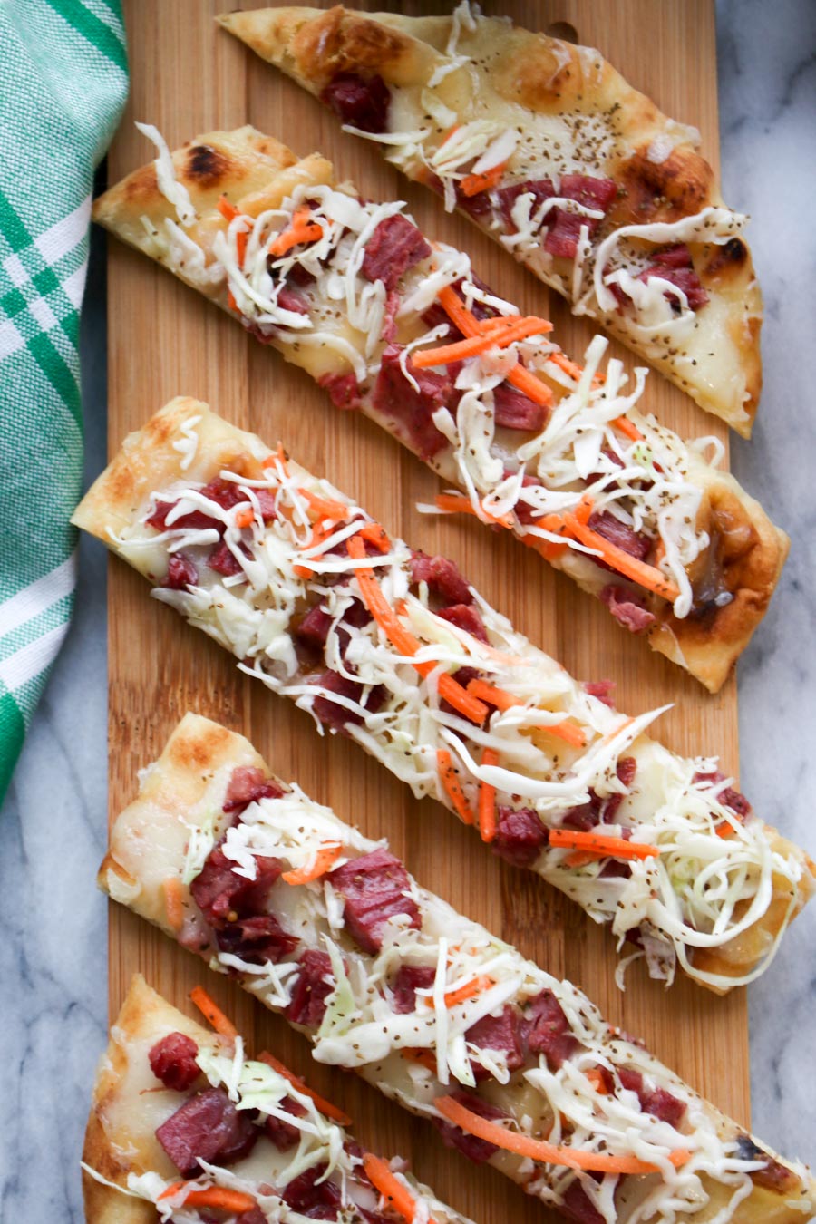 slices of flatbread on a wooden serving board