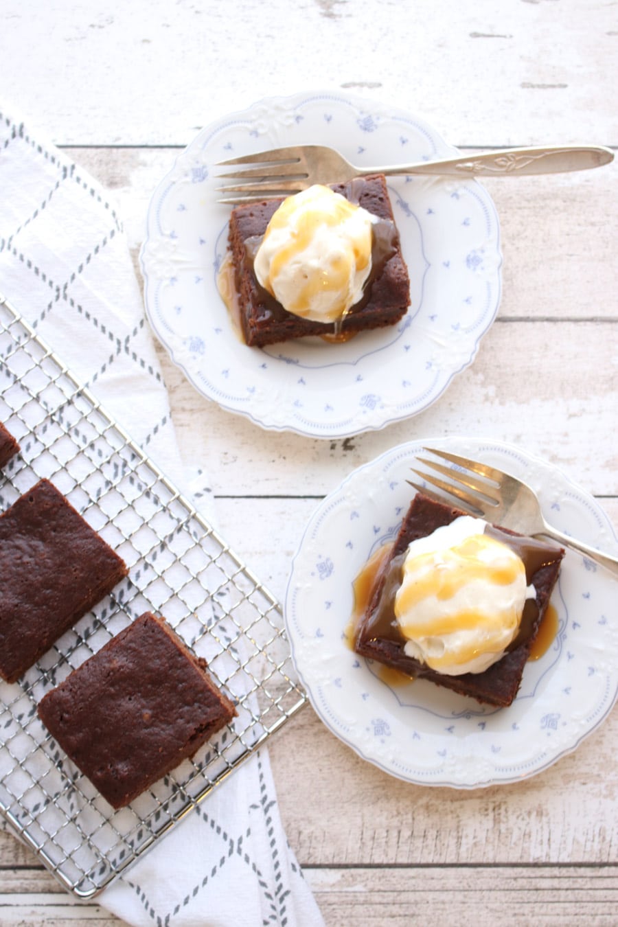 Depression chocolate cake with a scoop of ice cream