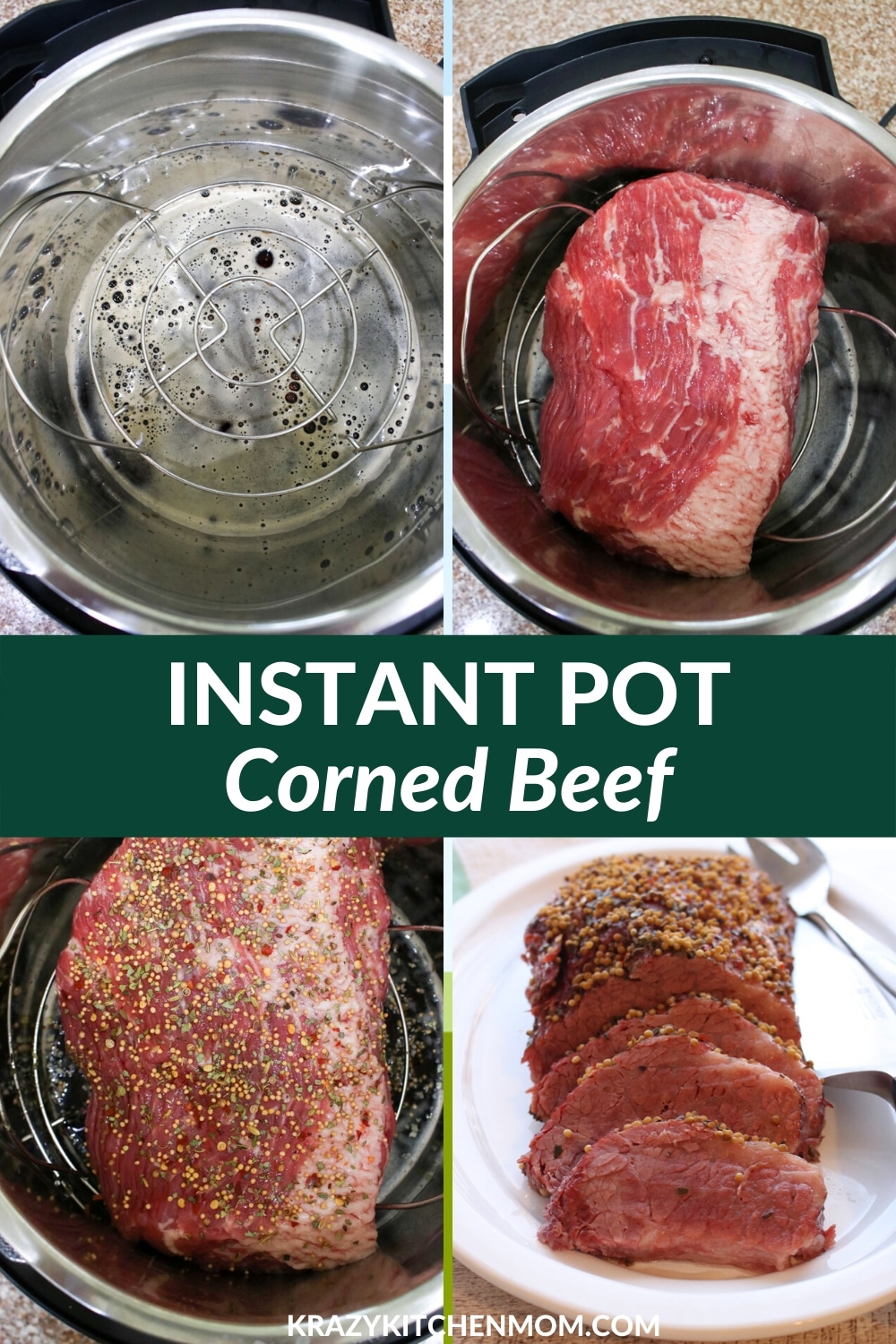 Three Ingredient Instant Pot Pressure Cooker Corned Beef Brisket turns out moist, tender and delicious in just 90 minutes.  via @krazykitchenmom