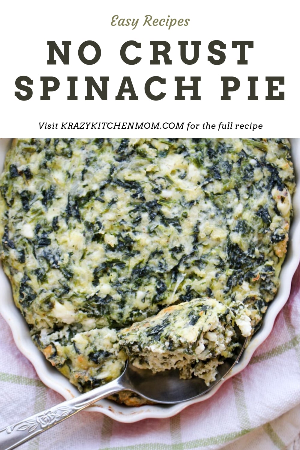 This is the best Crustless Spinach Pie, also called Greek Spanakopita has all of the flavors and many of the same ingredients as Greek Spinach Pie, without the crust. It's the perfect low-carb or Keto spinach pie recipe. via @krazykitchenmom