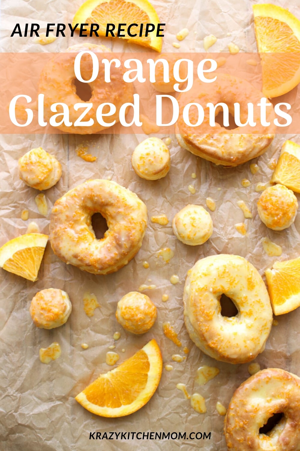 Air Fryer Donuts are made with refrigerated biscuit dough, confectioners sugar, and fresh orange juice. Easy, fast and delicious. via @krazykitchenmom