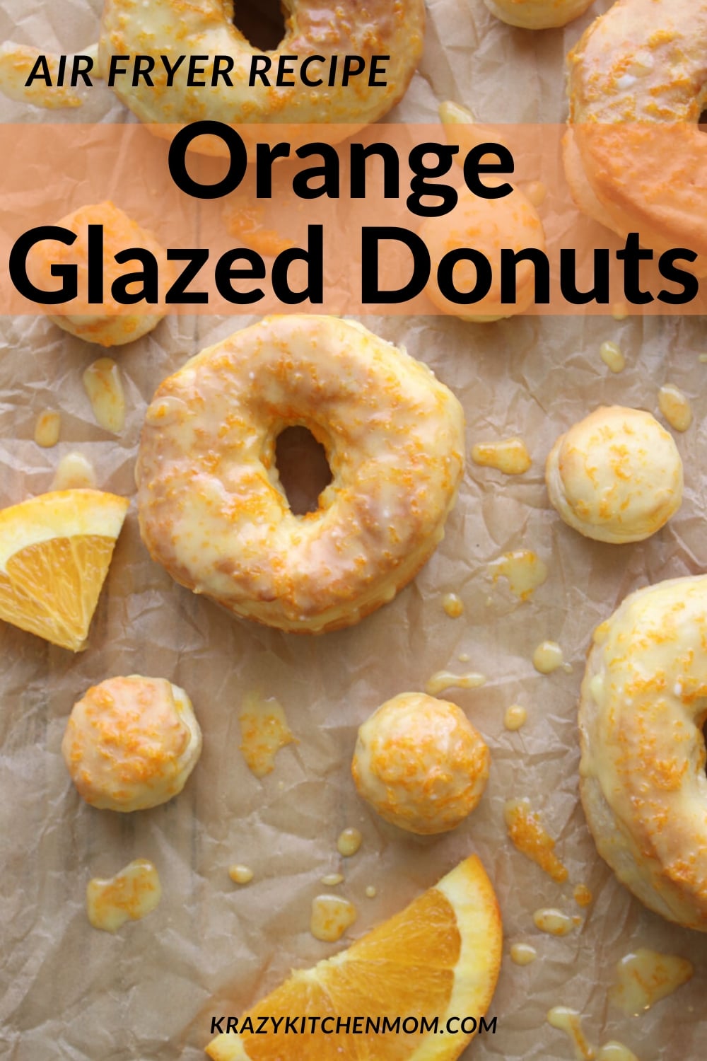 Air Fryer Donuts are made with refrigerated biscuit dough, confectioners sugar, and fresh orange juice. Easy, fast and delicious. via @krazykitchenmom