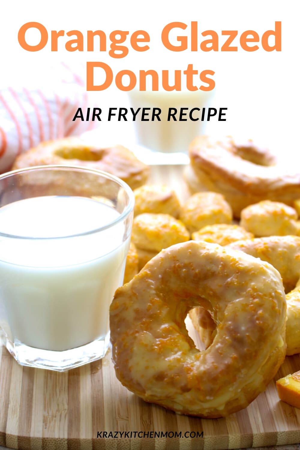 Air Fryer Donuts are made with refrigerated biscuit dough, confectioners sugar, and fresh orange juice. Easy, fast and delicious. via @krazykitchenmom