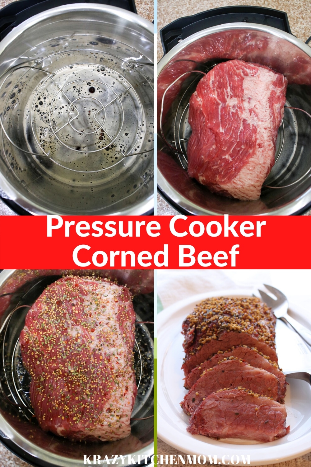 Three Ingredient Instant Pot Pressure Cooker Corned Beef Brisket turns out moist, tender and delicious in just 90 minutes.  via @krazykitchenmom