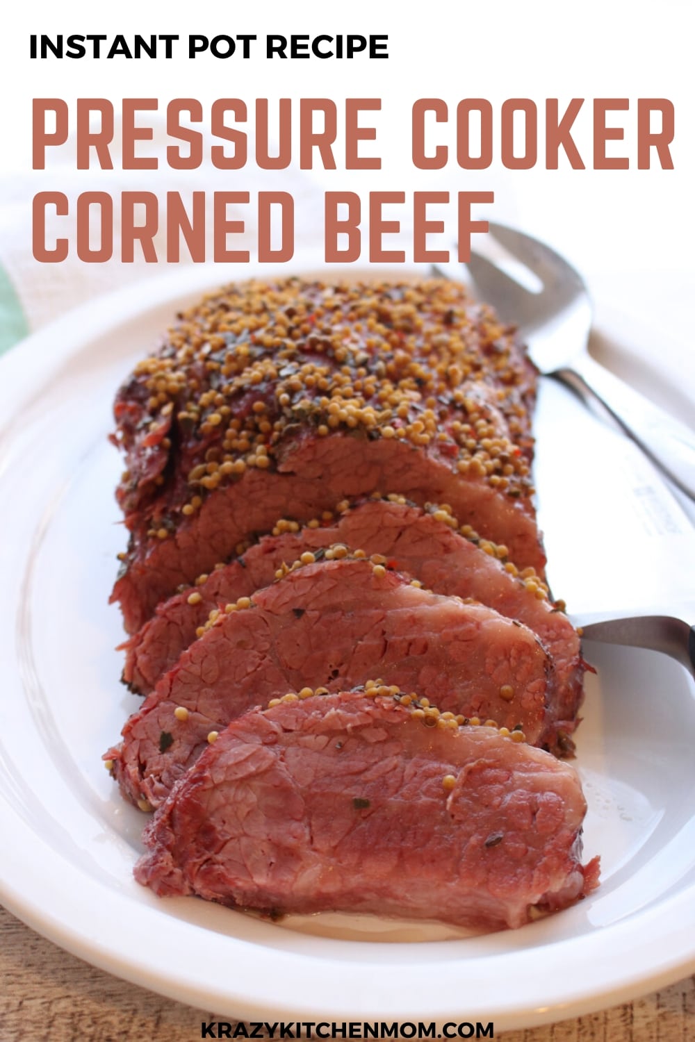 Three Ingredient Instant Pot Pressure Cooker Corned Beef Brisket turns out moist, tender and delicious in just 90 minutes.  via @krazykitchenmom