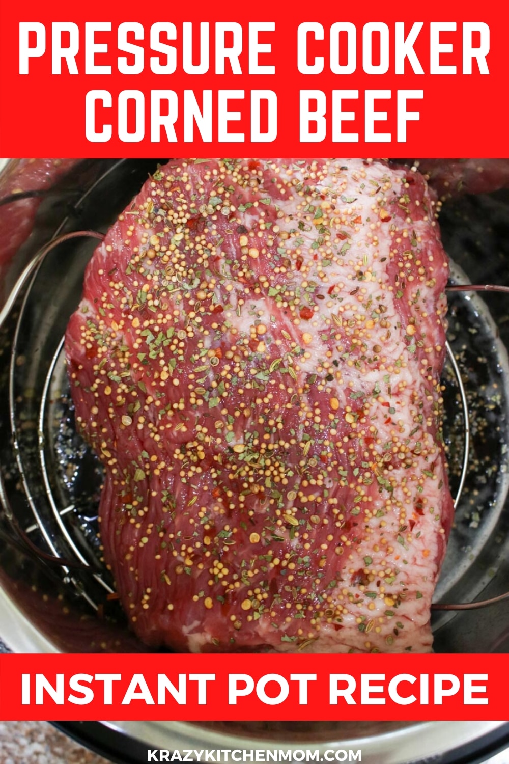 Three Ingredient Instant Pot Pressure Cooker Corned Beef Brisket turns out moist, tender and delicious in just 90 minutes.  via @krazykitchenmom