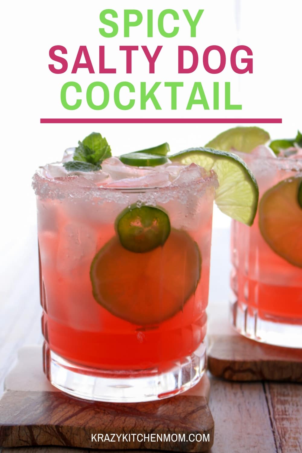 If you like a tart, sweet, spicy, refreshing cocktail, look no further. The Spicy Salty Dog Cocktail is made with vodka, pink grapefruit juice, jalapeños and splash of lime - cheers! via @krazykitchenmom