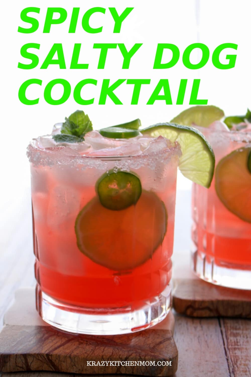 If you like a tart, sweet, spicy, refreshing cocktail, look no further. The Spicy Salty Dog Cocktail is made with vodka, pink grapefruit juice, jalapenos and splash of lime - cheers! via @krazykitchenmom