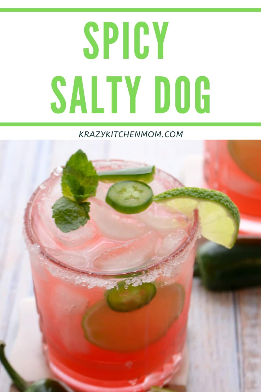 If you like a tart, sweet, spicy, refreshing cocktail, look no further. The Spicy Salty Dog Cocktail is made with vodka, pink grapefruit juice, jalapeños and splash of lime - cheers! via @krazykitchenmom