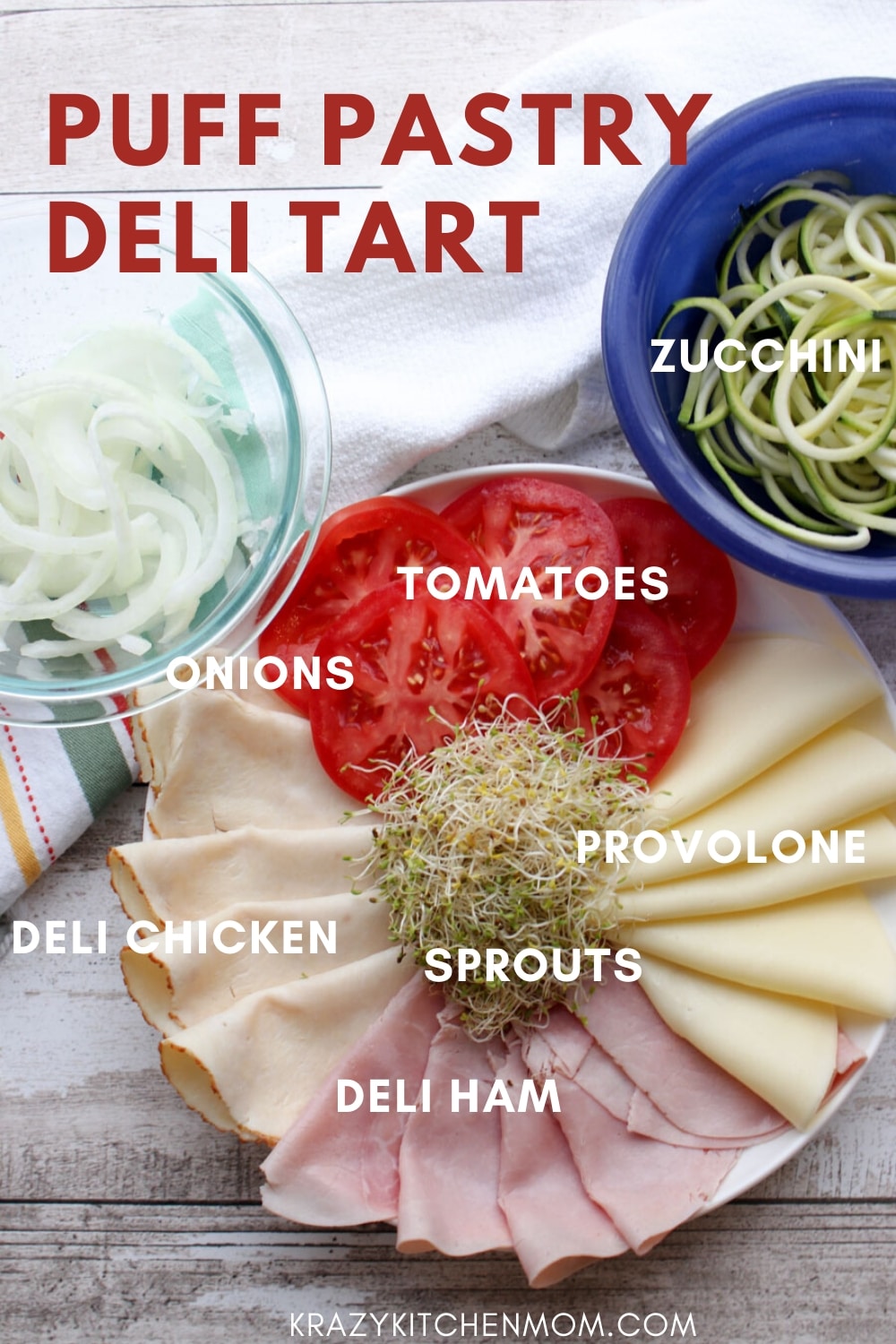 My Puff Pastry Deli Tart is a fresh way to make an open-faced deli sandwich perfect for springtime. It's made with freezer puff pastry, deli meats and cheese, and fresh vegetables.  via @krazykitchenmom