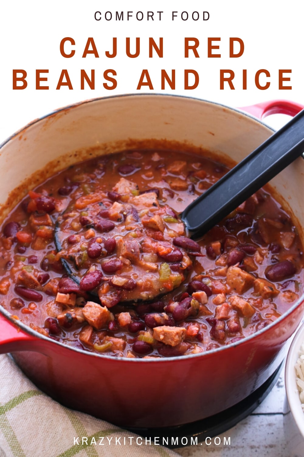 Cajun Red Beans and Rice a traditional southern comfort food. Smoky and spicy - cooked low and slow to create a rich spicy gravy served over white rice.  via @krazykitchenmom