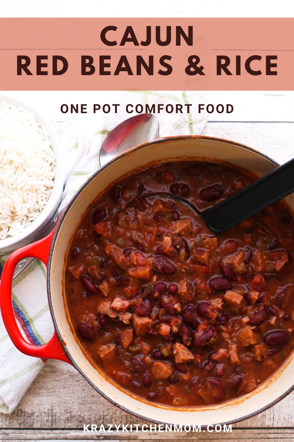 Cajun Red Beans and Rice a traditional southern comfort food. Smoky and spicy - cooked low and slow to create a rich spicy gravy served over white rice.  via @krazykitchenmom