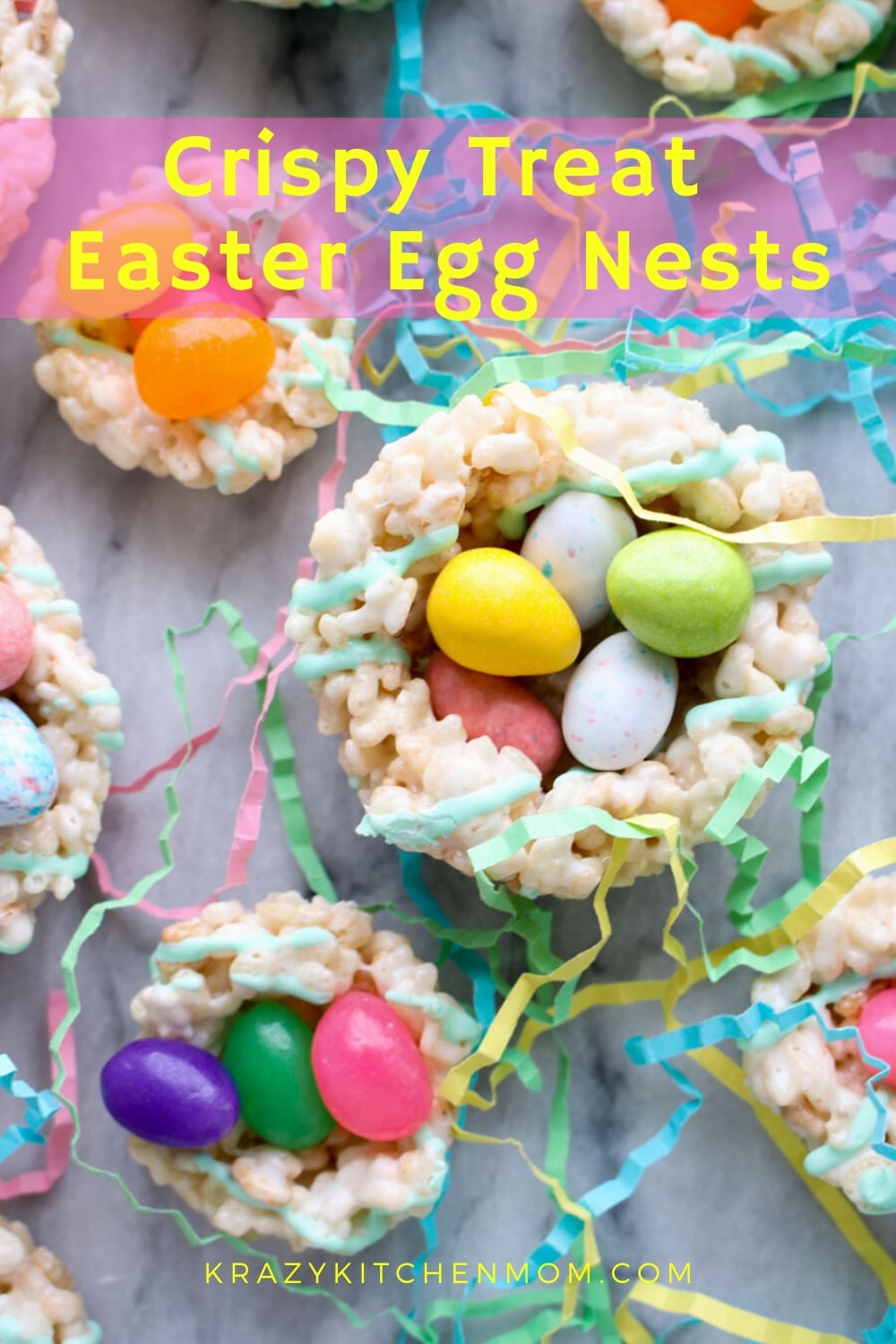 Rice Krispy Easter Egg Nests are a fun no-bake treat that everyone loves. Get the kids involved because they will love making and eating these. via @krazykitchenmom