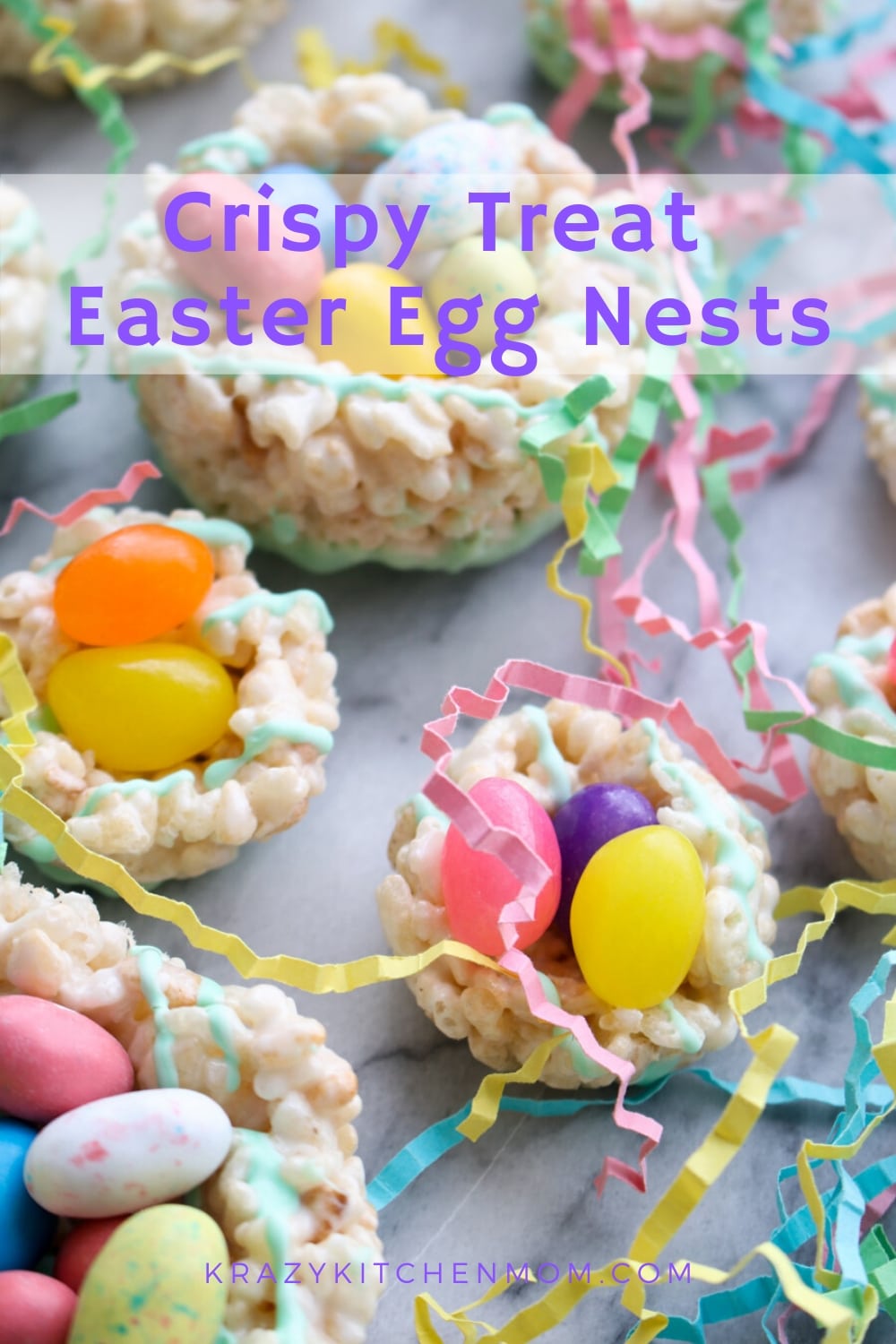 Rice Krispy Easter Egg Nests are a fun no-bake treat that everyone loves. Get the kids involved because they will love making and eating these. via @krazykitchenmom