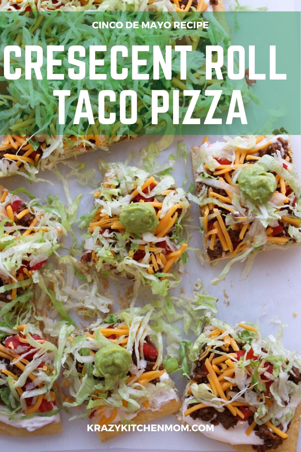 Two tubes of crescent roll dough, ground beef, taco seasoning, cream cheese, and some veggies are all you need to make Crescent Roll Taco Pizza. via @krazykitchenmom