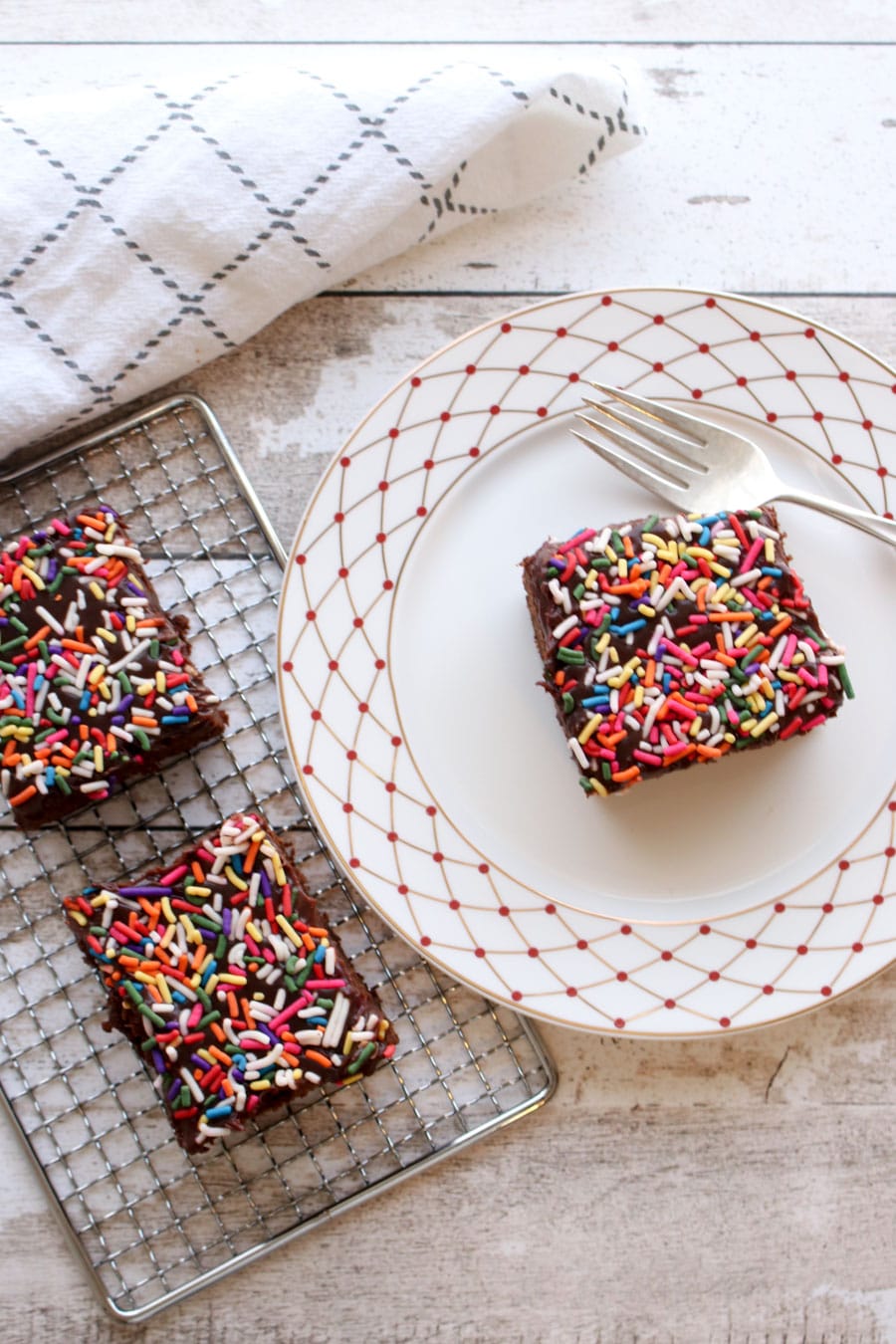 Frosted chocolate cake with sprinkles