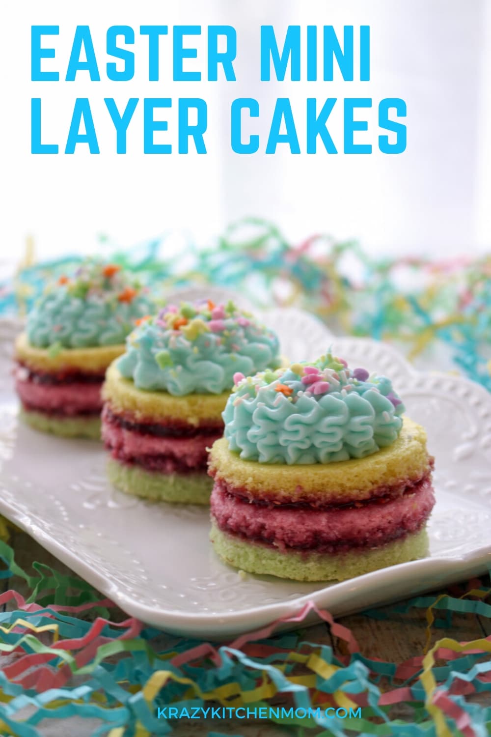 Easter Mini Layer Cakes are made from a box mix and a jar of jam. They are easy to make and pretty to look at. See my step-by-step instructions.  via @krazykitchenmom