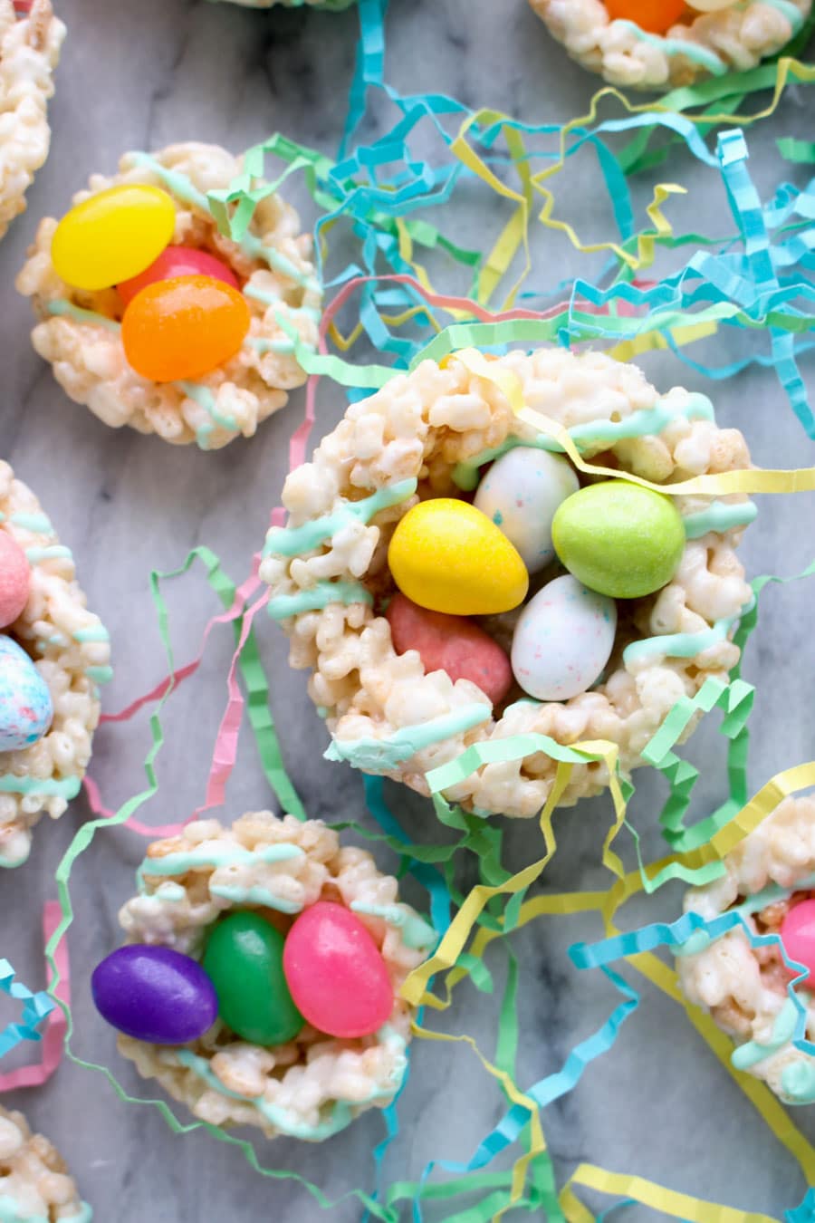 close up of Easter Rice Krispy Egg Nests