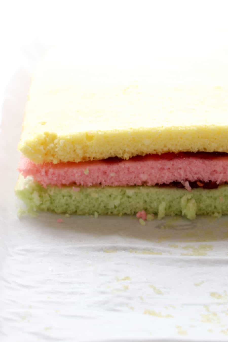 Colored cakes stacked