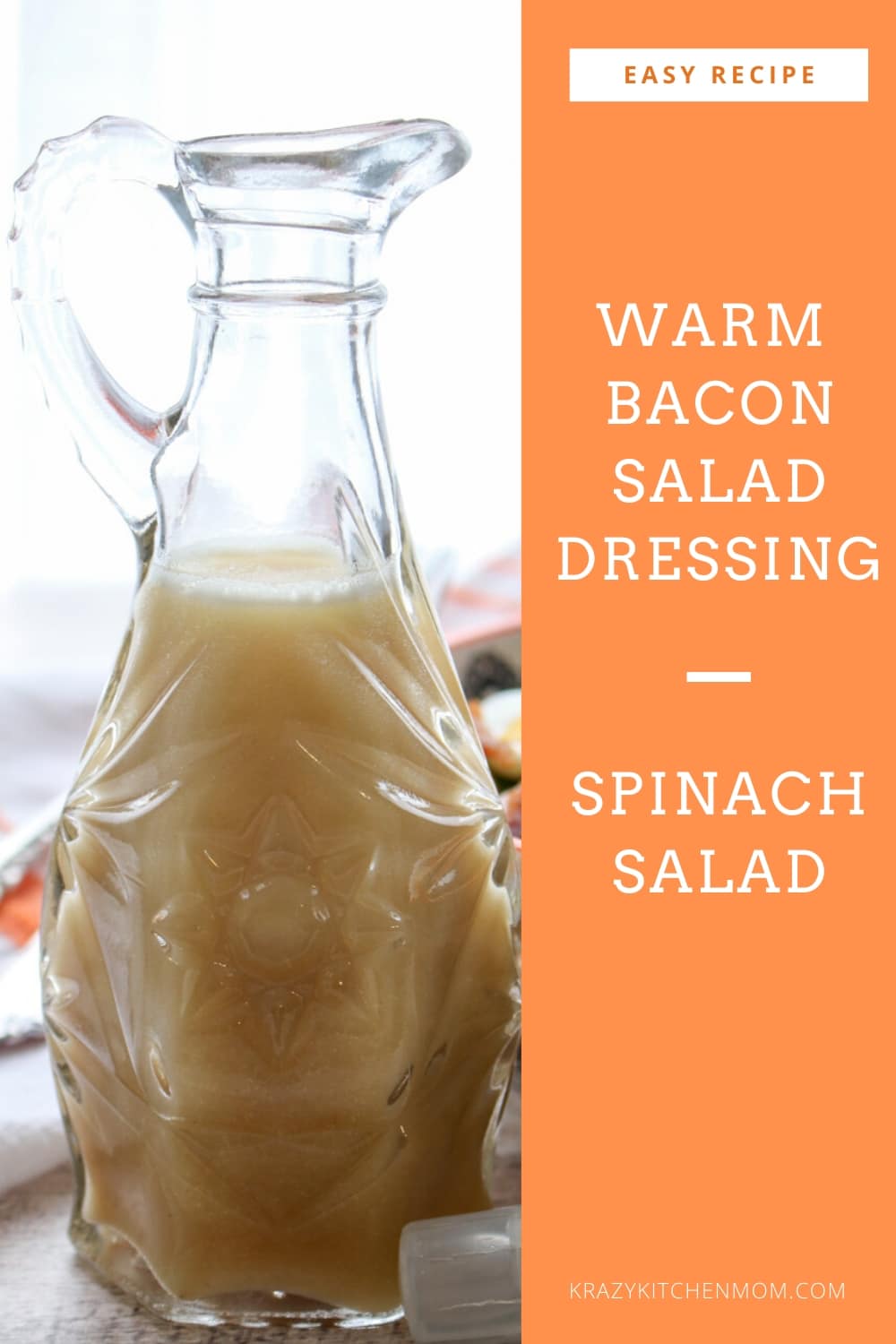 Spinach Salad with Warm Bacon Dressing is a classic salad made with a vinaigrette that uses bacon drippings instead of oil.  via @krazykitchenmom