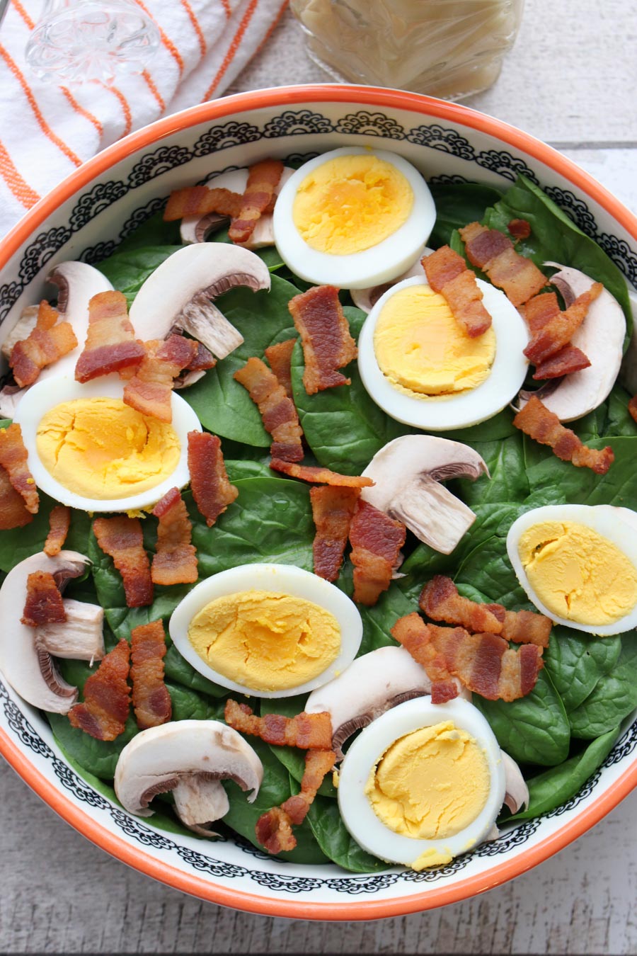 Close up shot of spinach salad