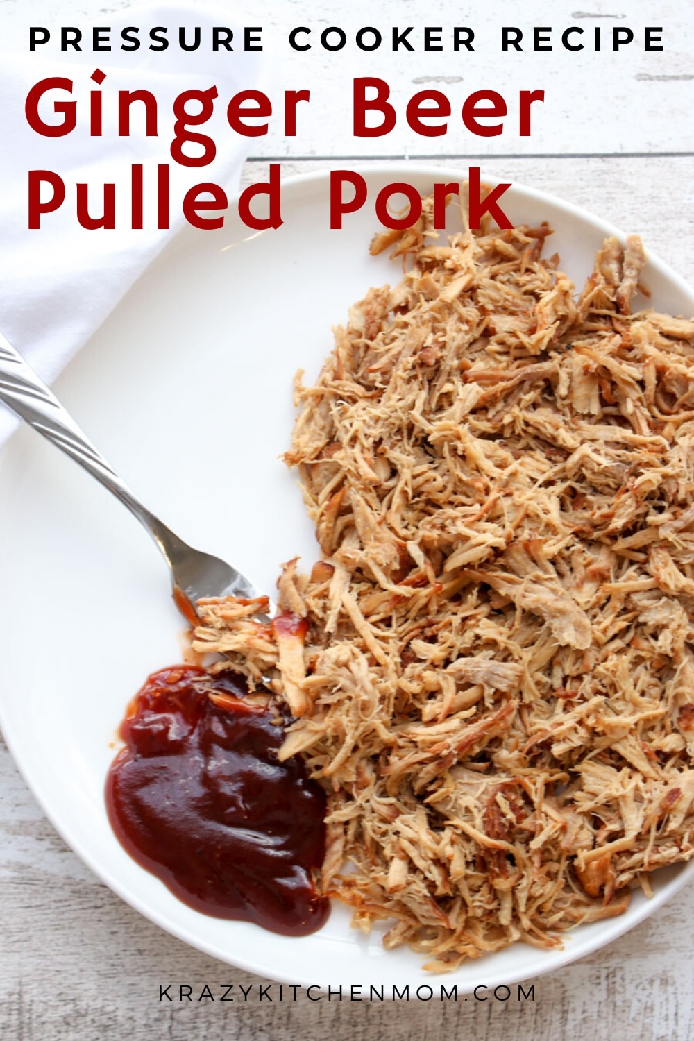 Pressure Cooker Ginger Beer Pulled Pork is easy, convenient, quick and delicious. It's moist and has a sweet and subtle ginger taste from the ginger beer.  via @krazykitchenmom